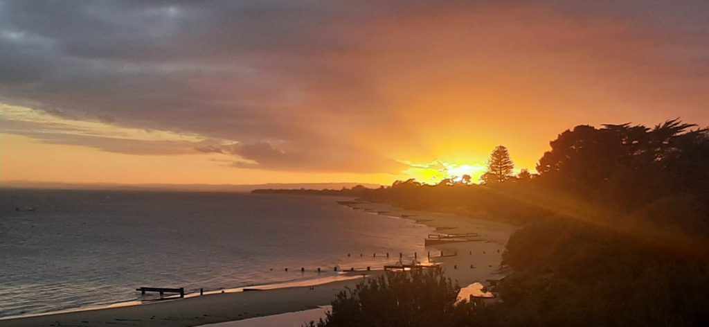 Sunrise over hills at Cowes Phillip Island